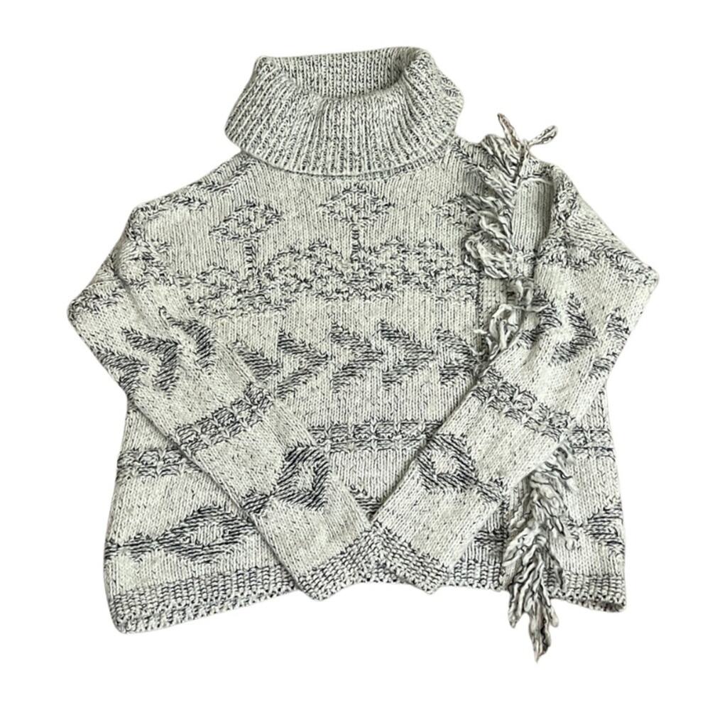 Lucky Brand Knit Cowl Neck Pullover Fringe Sweater Size S
